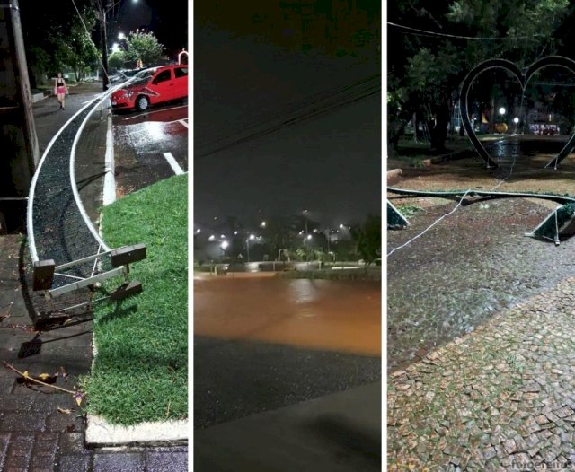 Chuva causa alagamentos e causa danos a iluminação Natalina em SMOeste