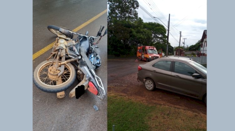 Jovem fica ferido em colisão entre carro e moto em Iporã do Oeste