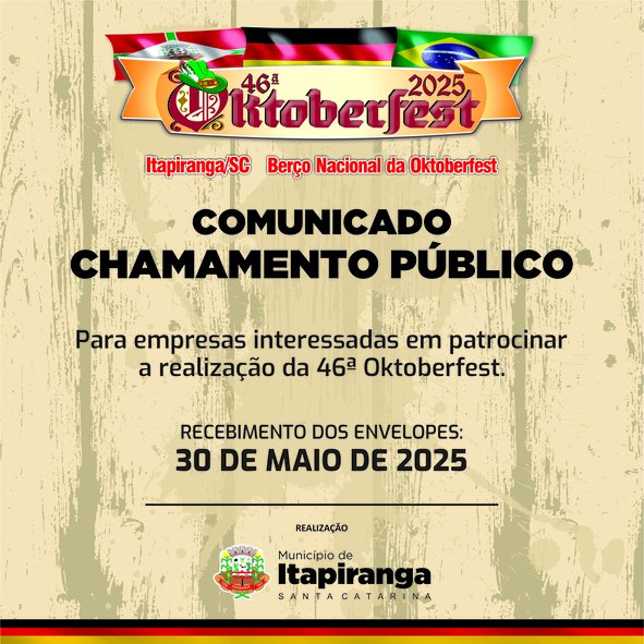 Governo Municipal de Itapiranga lança edital para captação de patrocínio para a 46ª Oktoberfest
